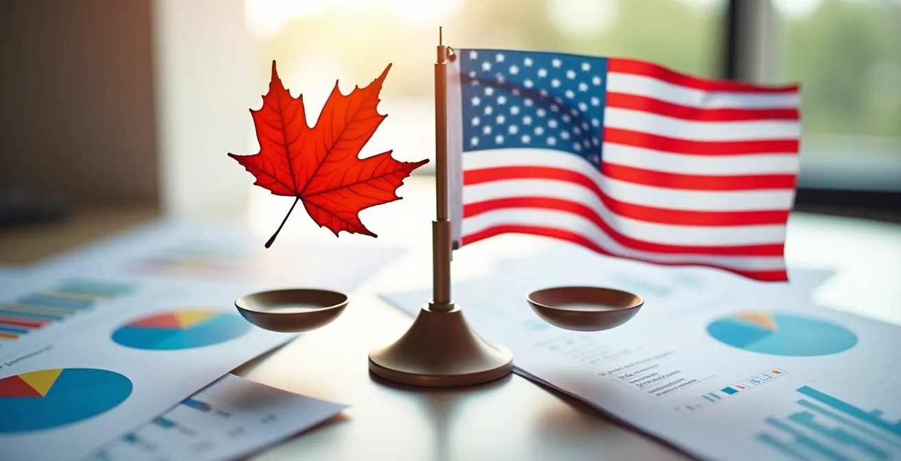 Bureau avec documents financiers flous montrant des graphiques de comparaison fiscale