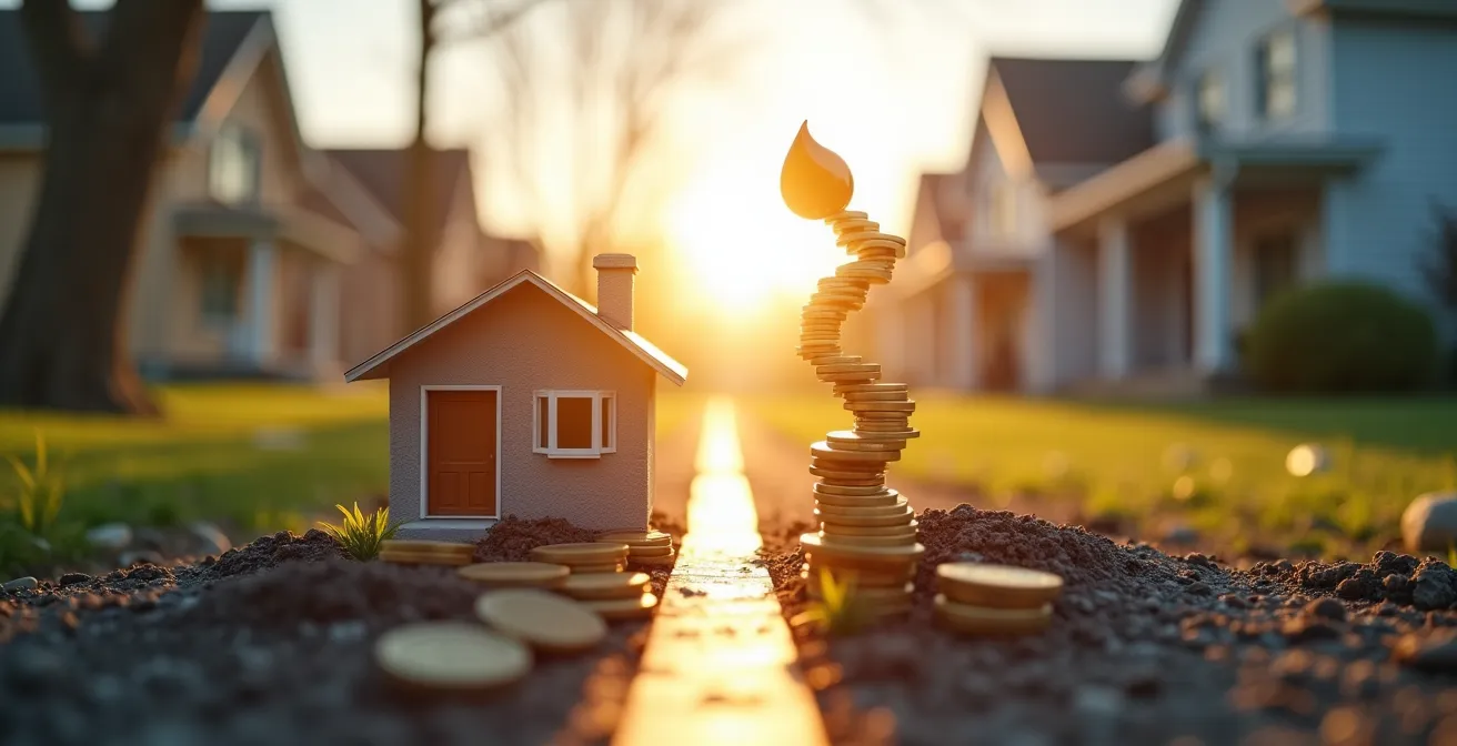 Composition symbolique montrant deux chemins financiers divergents avec éléments représentant sécurité et flexibilité