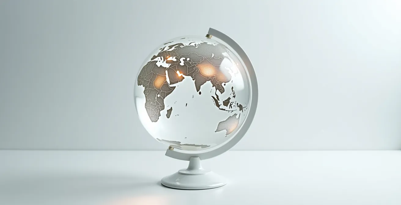 Globe terrestre translucide avec points lumineux représentant les marchés financiers mondiaux