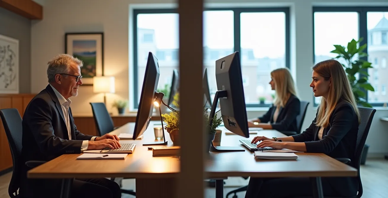 Vue comparative de deux bureaux montrant des profils d'investisseurs avec horizons temporels différents