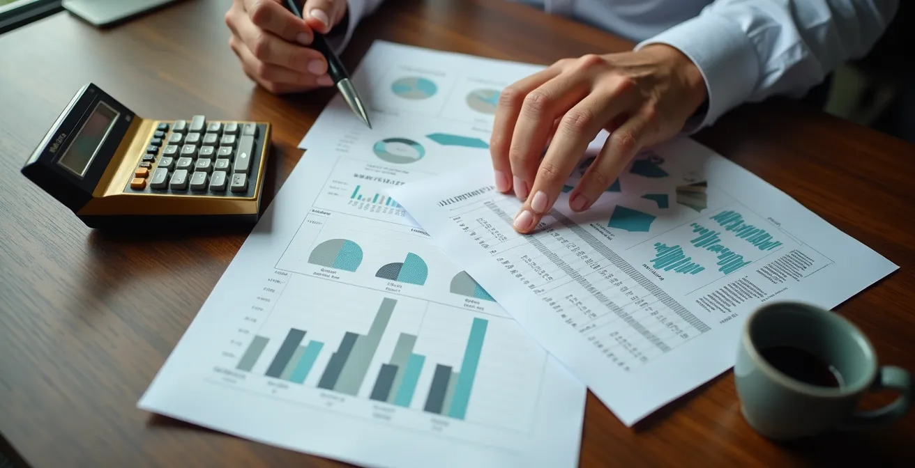 Main tenant des documents fiscaux avec calculatrice sur bureau